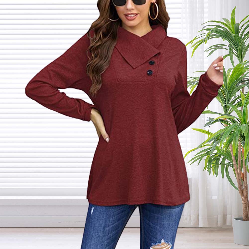 Ladies Casual Lapel Long Sleeve Pullover Top