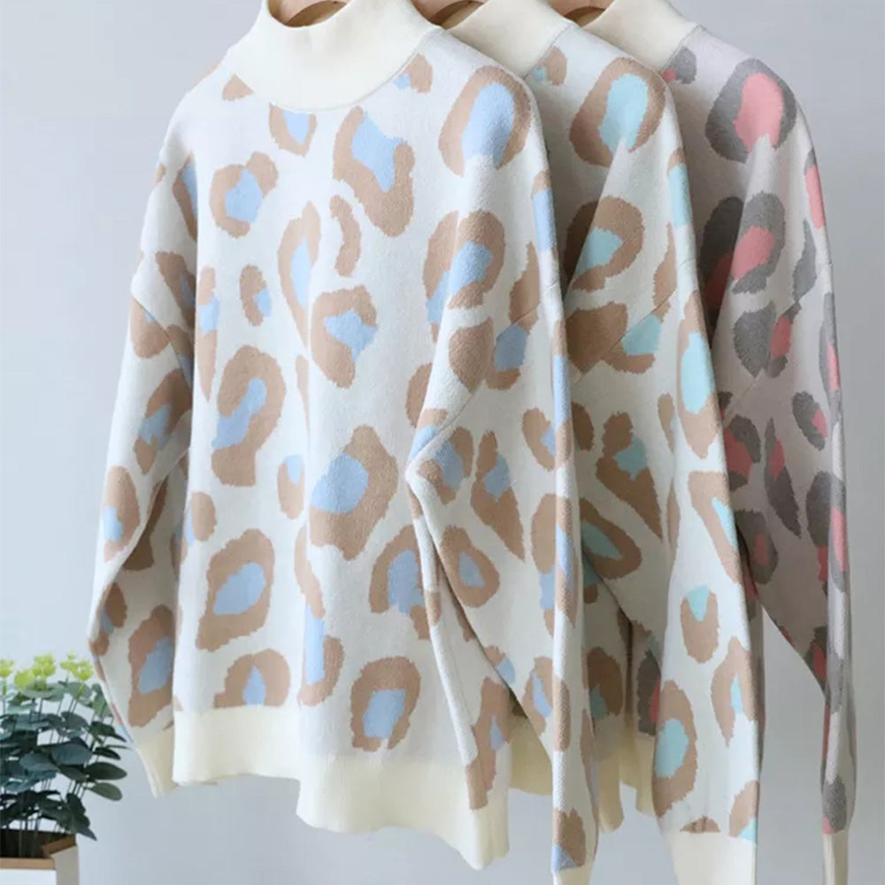 New fashion leopard print women's half turtleneck sweater