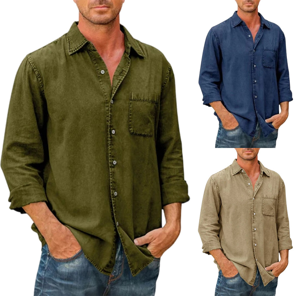 Men's Lapel Pocket Single Breasted Denim Shirt