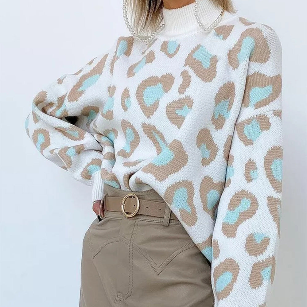 New fashion leopard print women's half turtleneck sweater
