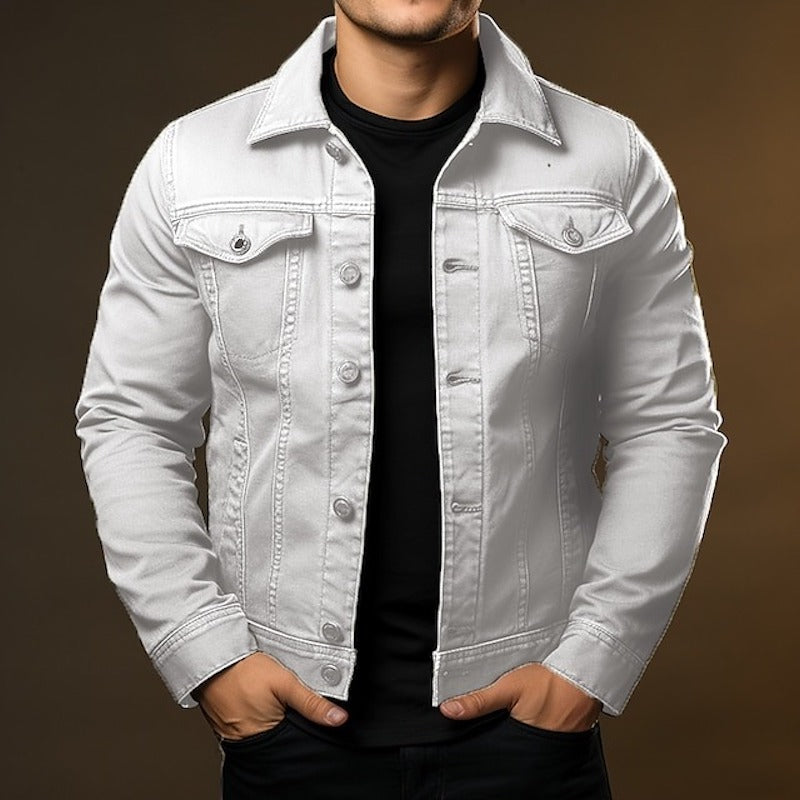 Men's Lapel Casual Daily Wear Solid Color Denim Jacket